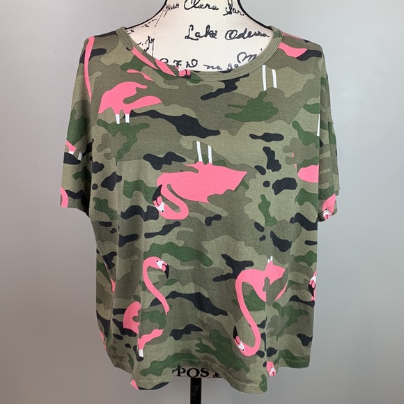 Zara Trafaulic Camo Flamingo Print Short Sleeve Cropped Top - Picture 4 of 7